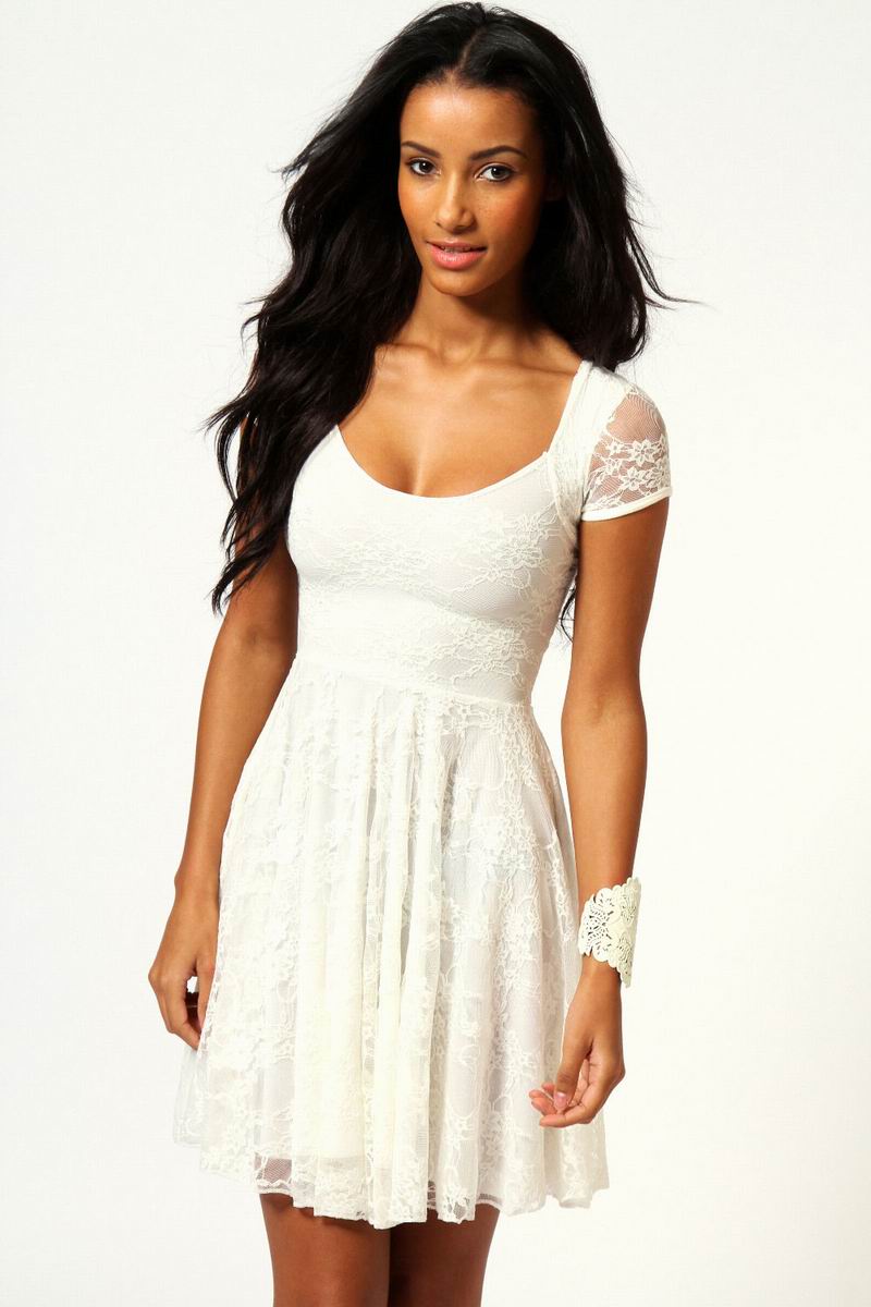 Caroline Cap Sleeve Lace Skater Dress